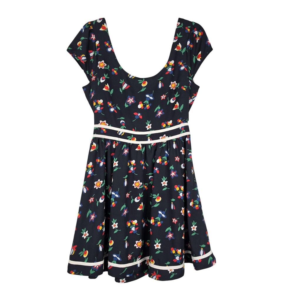 Lucca Couture Dress Women 6 Black Floral Fit Flare Scoop Back Cutout Mini Preppy